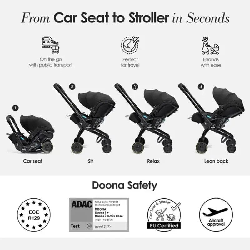 Doona X Infant Car Seat (Rear-Facing) & Stroller Nitro Black (0m-Plus Up-13kg)