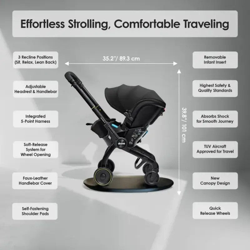 Doona X Infant Car Seat (Rear-Facing) & Stroller Nitro Black (0m-Plus Up-13kg)