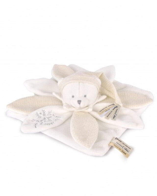 Doudou ET Compagnie Anniversary Collection La Garantie Flat Petals Comforter Bear 25cm White