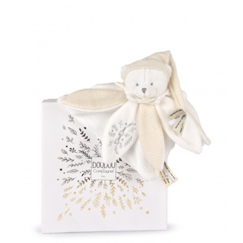 Doudou ET Compagnie Anniversary Collection La Garantie Flat Petals Comforter Bear 25cm White