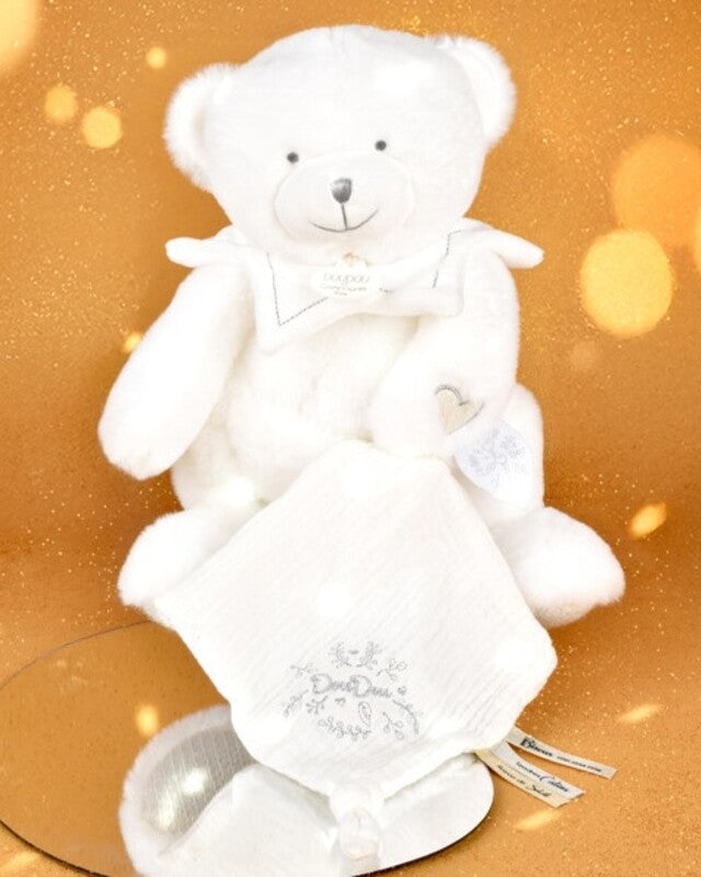 Doudou ET Compagnie Anniversary Collection Le Pantin Plush Toy With Comforter Bear 30cm White