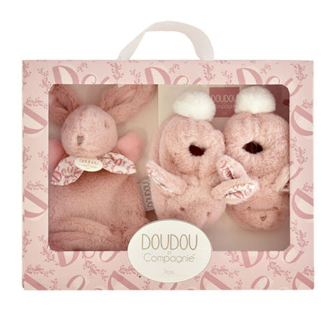 Doudou Et Compagnie La Garantie Gift Set Comforter & Slippers (0-6m) Rose