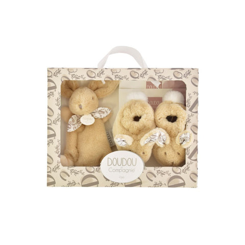 Doudou Et Compagnie La Garantie Gift Set Comforter & Slippers (0-6m) Beige