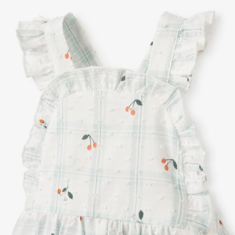 Elegant Baby Sunsuit Swiss Dot Strawberry Picnic