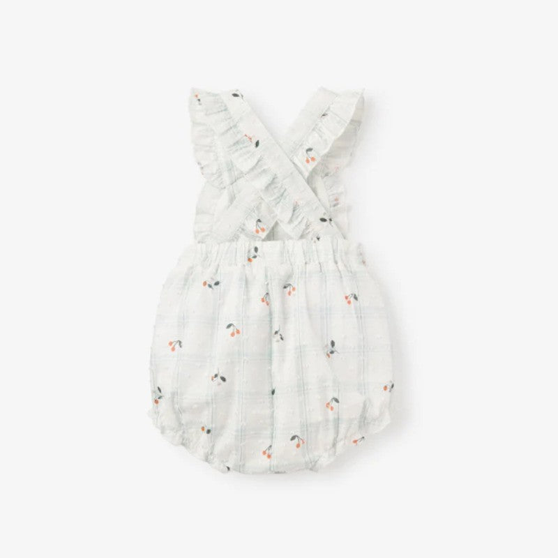 Elegant Baby Sunsuit Swiss Dot Strawberry Picnic