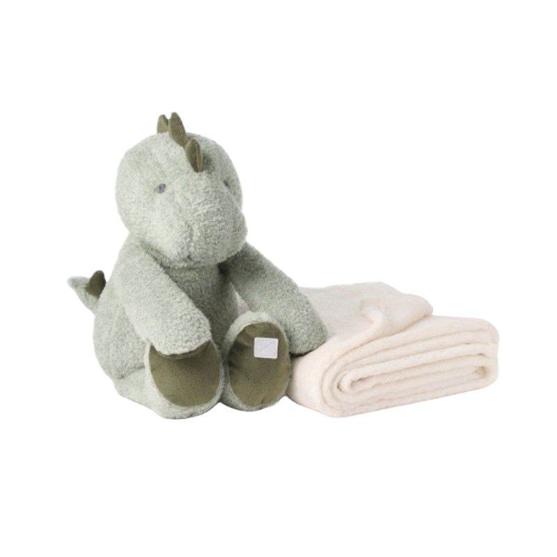 Elegant Baby Bedtime Huggie Plush Toy & Blanket 30x40 Dinosaur Sage