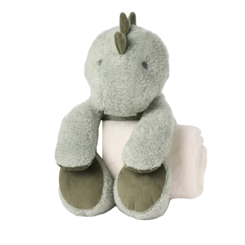 Elegant Baby Bedtime Huggie Plush Toy & Blanket 30x40 Dinosaur Sage