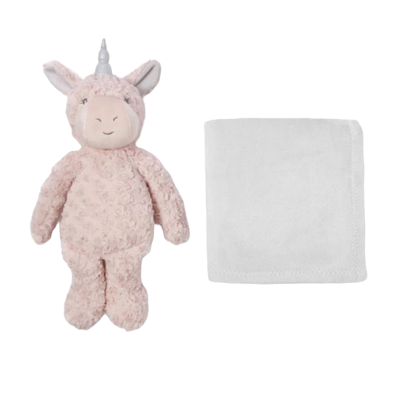 Elegant Baby Bedtime Huggie Plush Toy & Blanket 30x40 Swirl Unicorn Pink