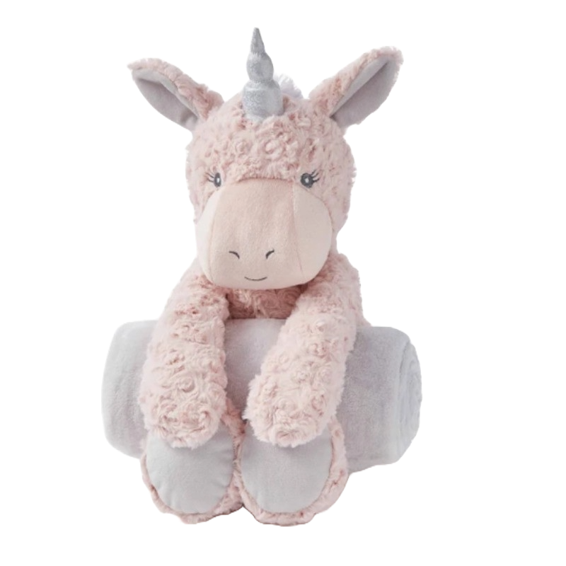Elegant Baby Bedtime Huggie Plush Toy & Blanket 30x40 Swirl Unicorn Pink