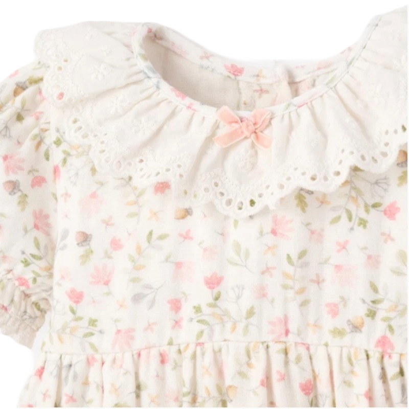 Elegant Baby Bubble Organic Muslin Folklore Floral Blanc