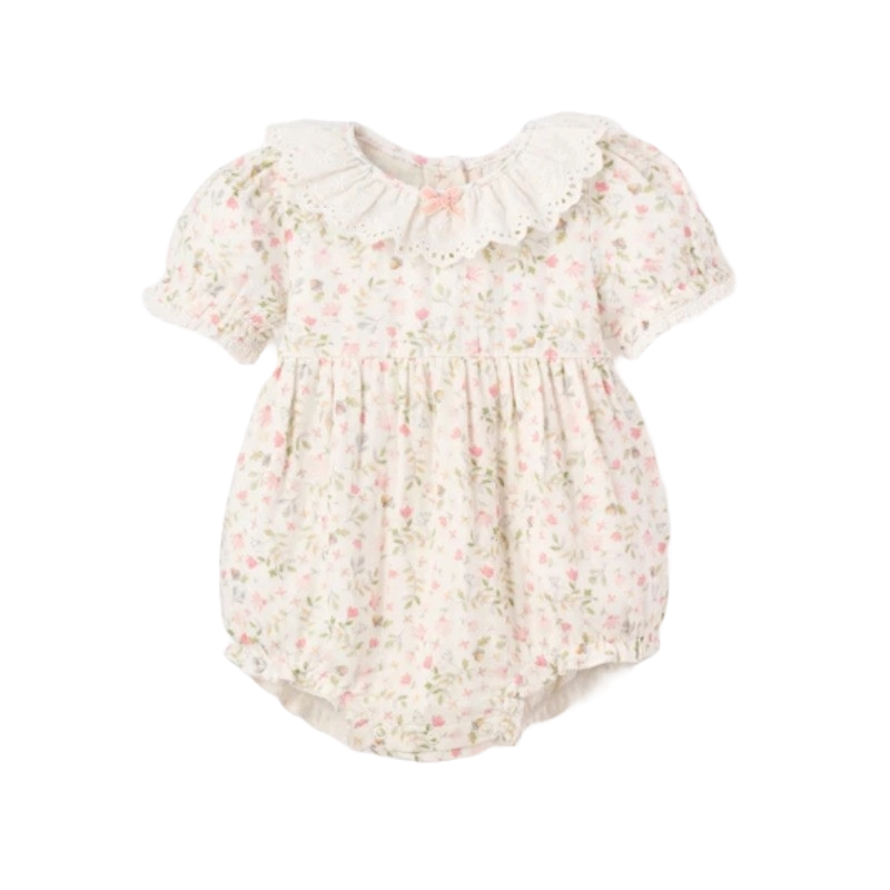 Elegant Baby Bubble Organic Muslin Folklore Floral Blanc