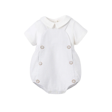 Elegant Baby Collared Bubble Overall & Shirt Blue Bleu