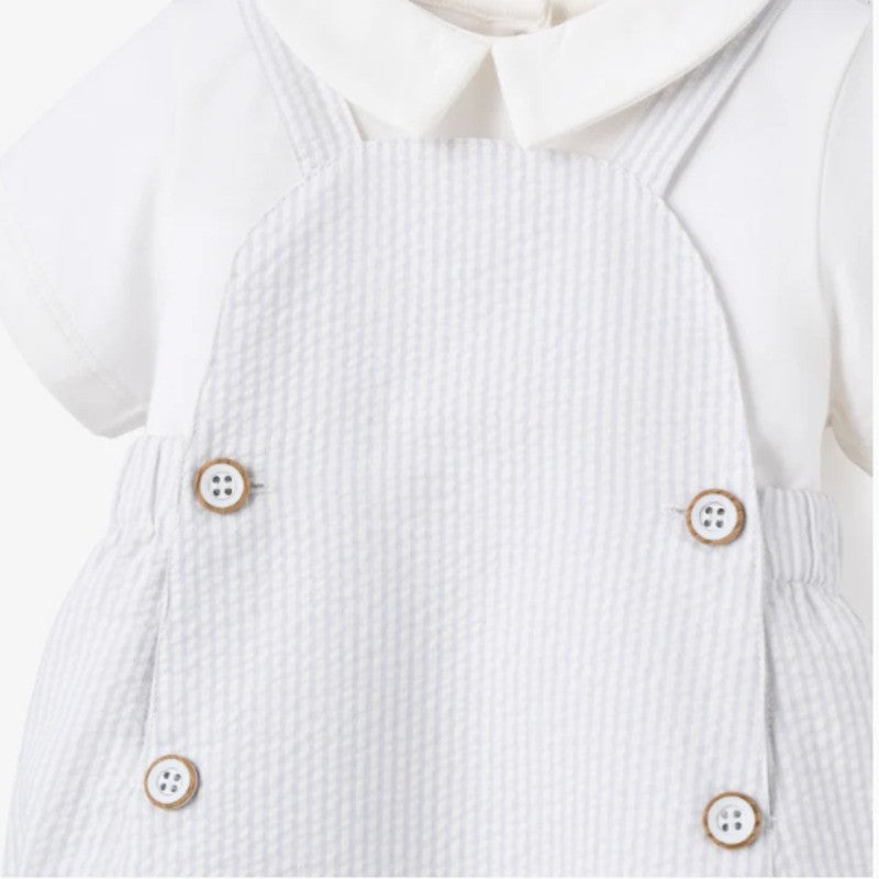 Elegant Baby Collared Bubble Overall & Shirt Blue Bleu