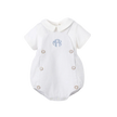 Elegant Baby Collared Bubble Overall & Shirt Blue Bleu