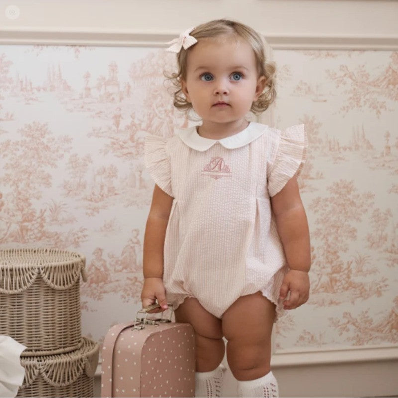 Elegant Baby Collared Bubble Peter Pan Pink Rose