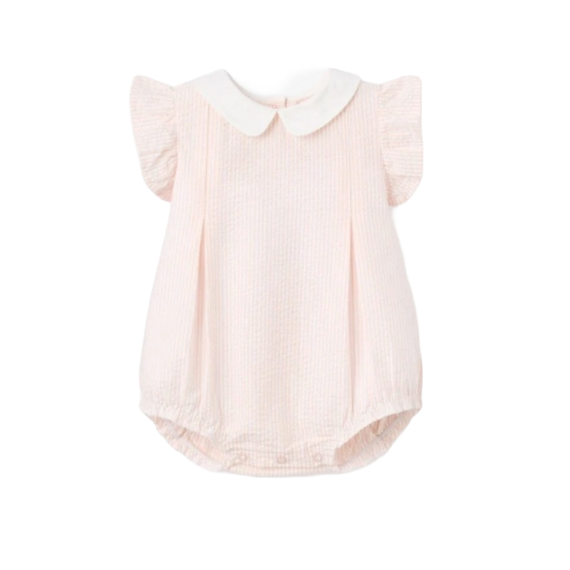 Elegant Baby Collared Bubble Peter Pan Pink Rose
