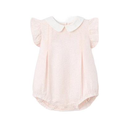Elegant Baby Collared Bubble Peter Pan Pink Rose