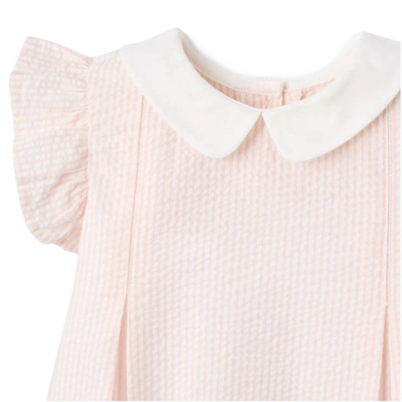 Elegant Baby Collared Bubble Peter Pan Pink Rose