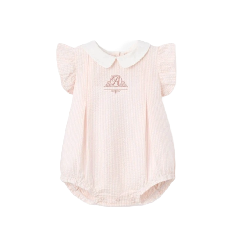 Elegant Baby Collared Bubble Peter Pan Pink Rose