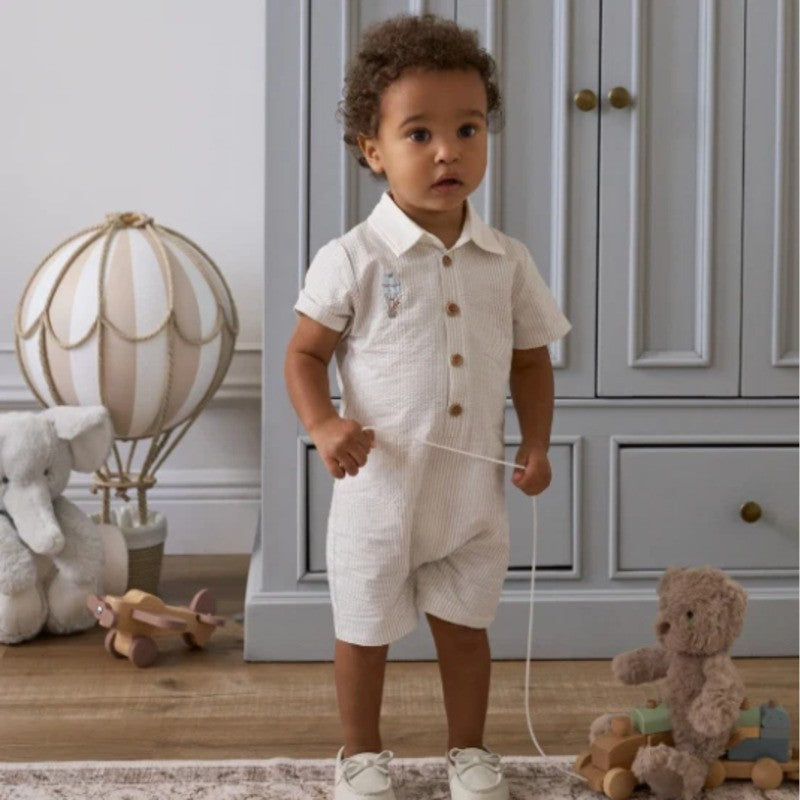 Elegant Baby Collared Shortall Dreamscape Up & Away Grey Gris