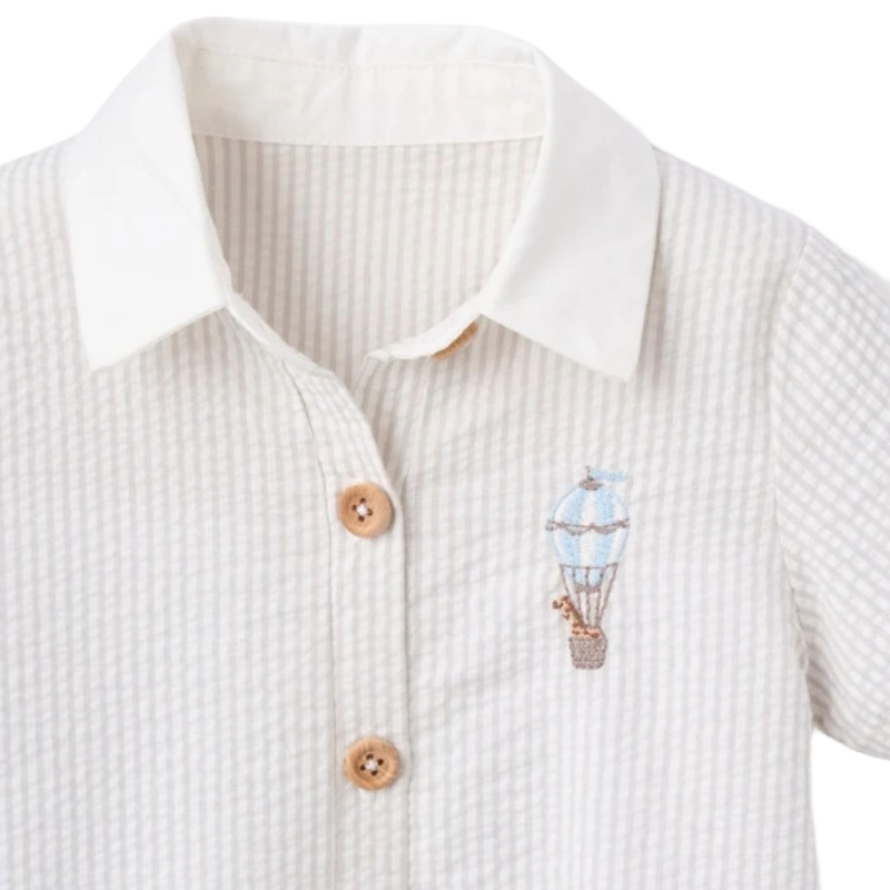 Elegant Baby Collared Shortall Dreamscape Up & Away Grey Gris