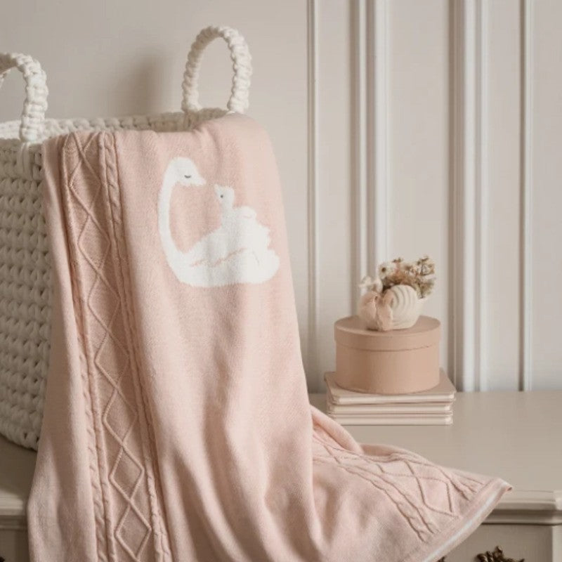 Elegant Baby Cotton Cable Knit Blanket Swan Pink Rose (30x40)