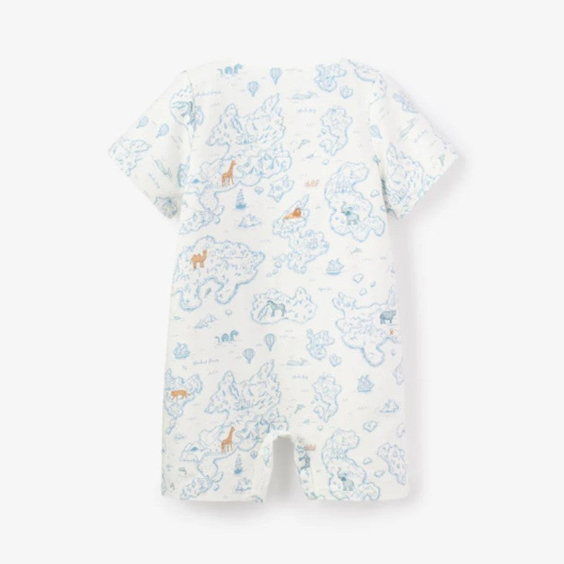 Elegant Baby Cotton Shortall Explorer Print Blue Bleu
