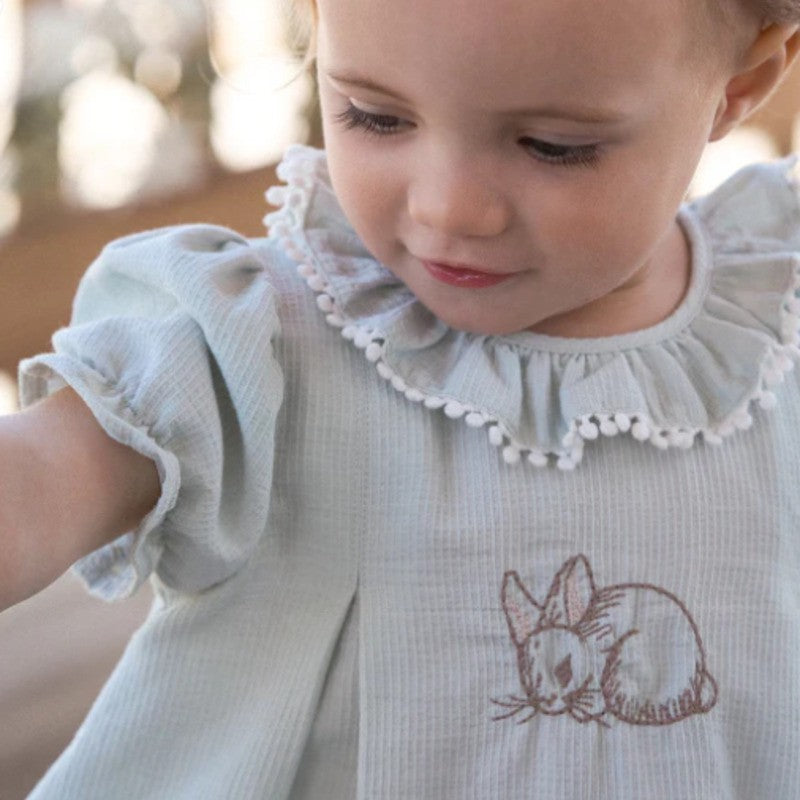 Elegant Baby Embroidered Bunny Easter Dress & Short Set