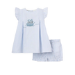 Elegant Baby Embroidered Dress & Short Oxford Stripe Sailboat Blue (Size 3-6m)