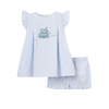 Elegant Baby Embroidered Dress & Short Oxford Stripe Sailboat Blue (Size 3-6m)