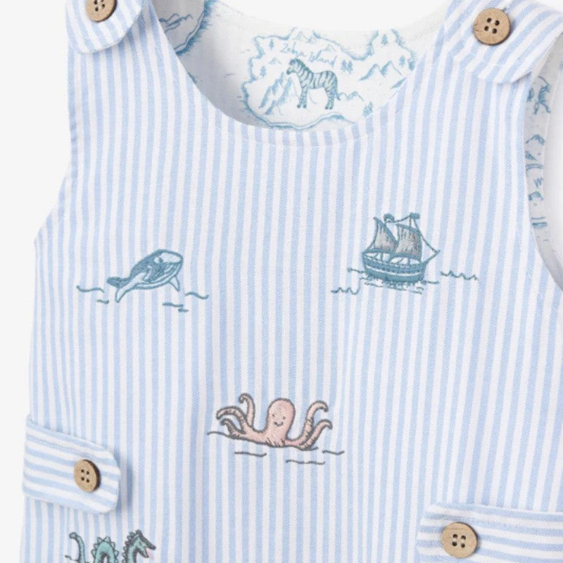 Elegant Baby Embroidered Jumpsuit Oxford Stripe Sea