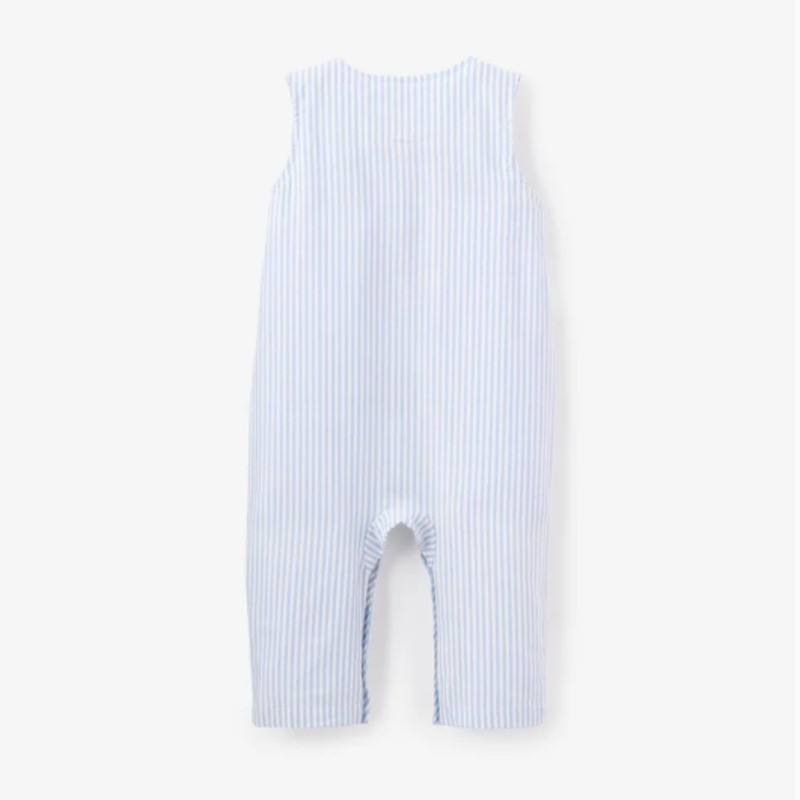 Elegant Baby Embroidered Jumpsuit Oxford Stripe Sea