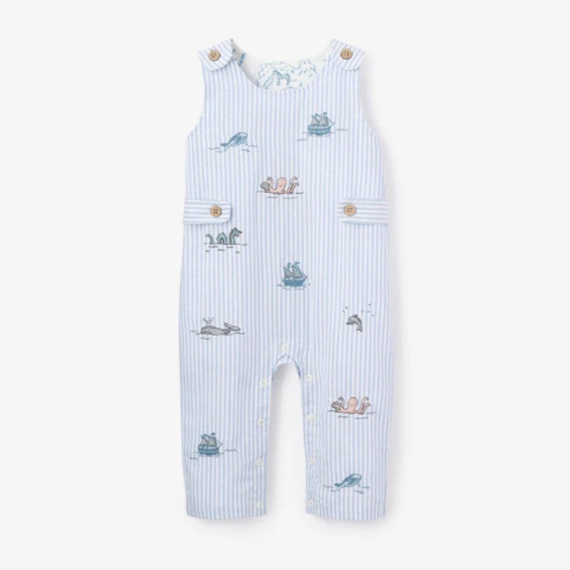 Elegant Baby Embroidered Jumpsuit Oxford Stripe Sea