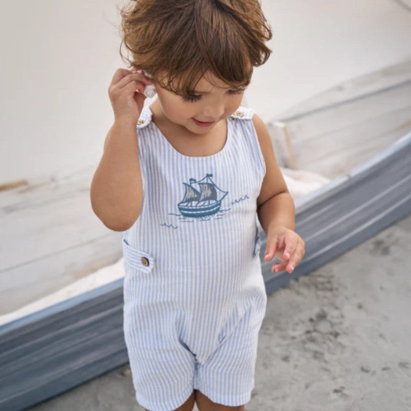 Elegant Baby Embroidered Oxford Stripe Boat Jon Jon