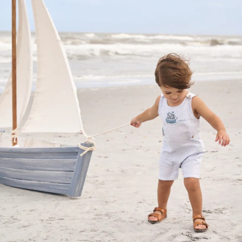 Elegant Baby Embroidered Oxford Stripe Boat Jon Jon