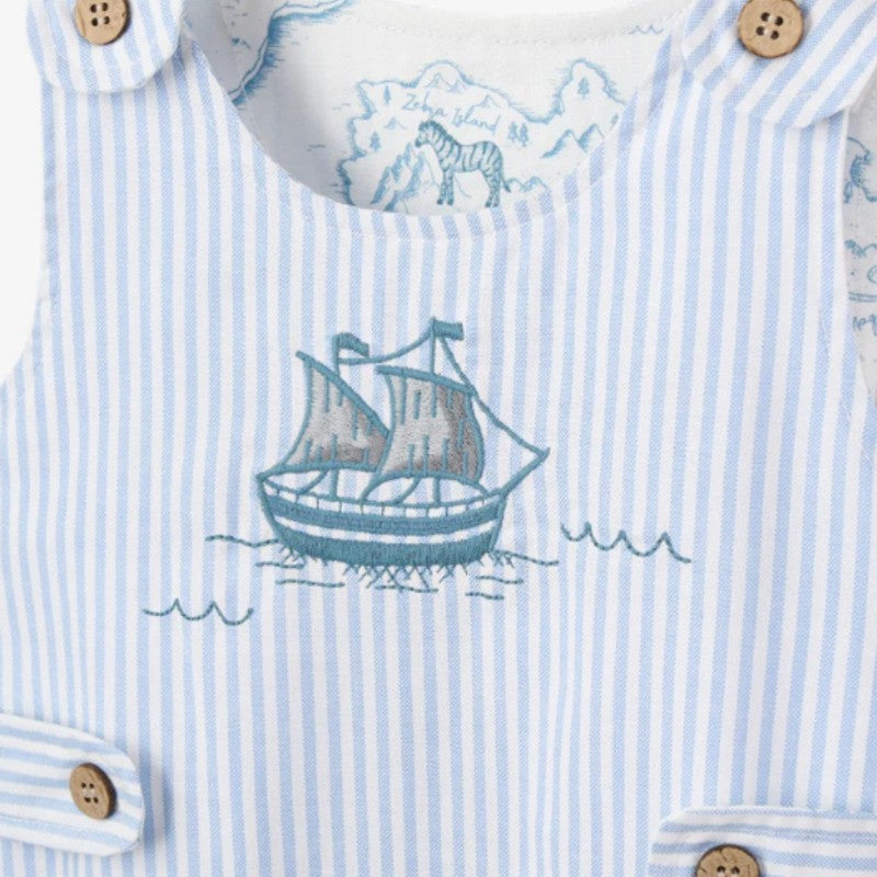 Elegant Baby Embroidered Oxford Stripe Boat Jon Jon
