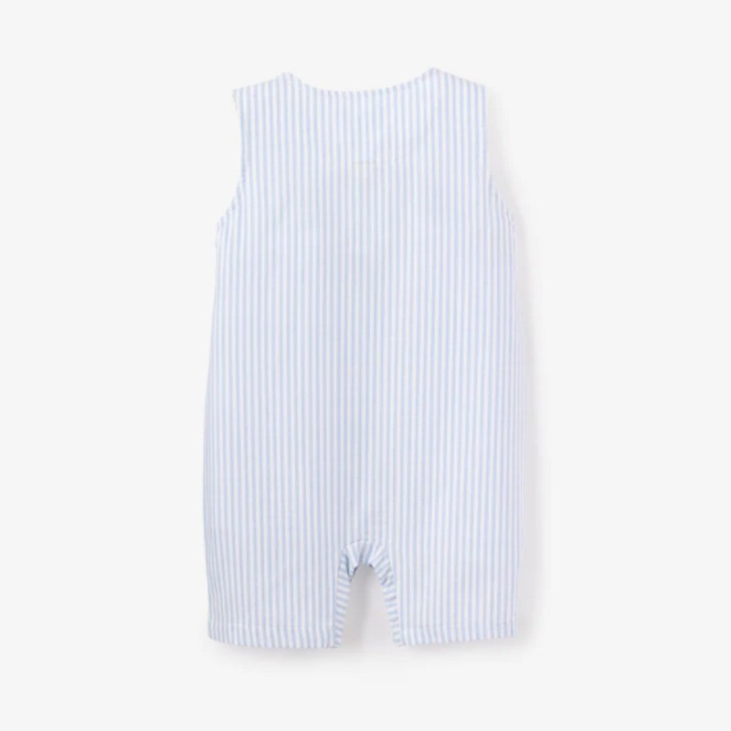 Elegant Baby Embroidered Oxford Stripe Boat Jon Jon
