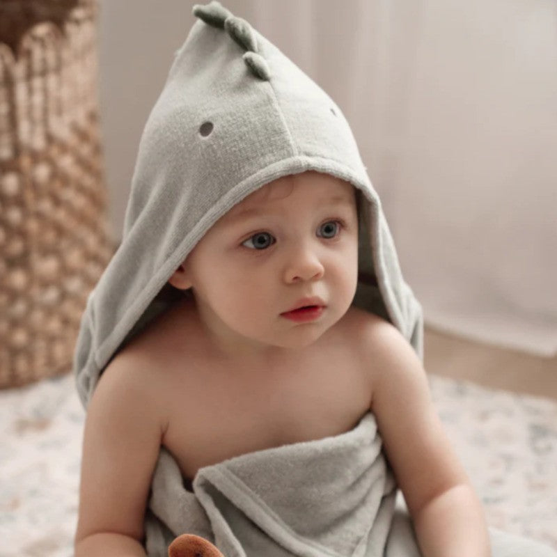 Elegant Baby Hooded Baby Bath Wrap Dinosaur Sage Sauge