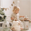 Elegant Baby Jumpsuit Organic Cotton Muslin Birthday Print Taupe