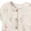 Elegant Baby Jumpsuit Organic Cotton Muslin Birthday Print Taupe