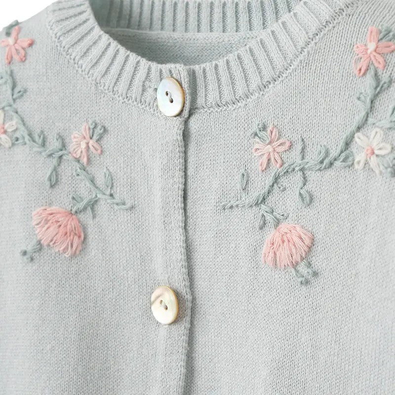 Elegant Baby Knit Embroidered Cardigan Aqua