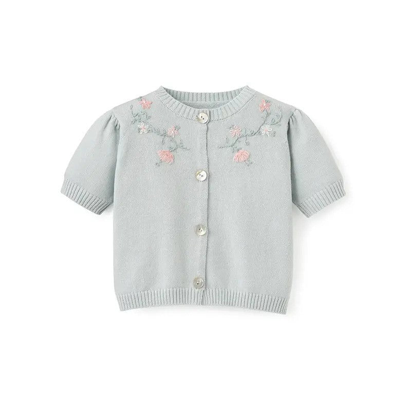 Elegant Baby Knit Embroidered Cardigan Aqua