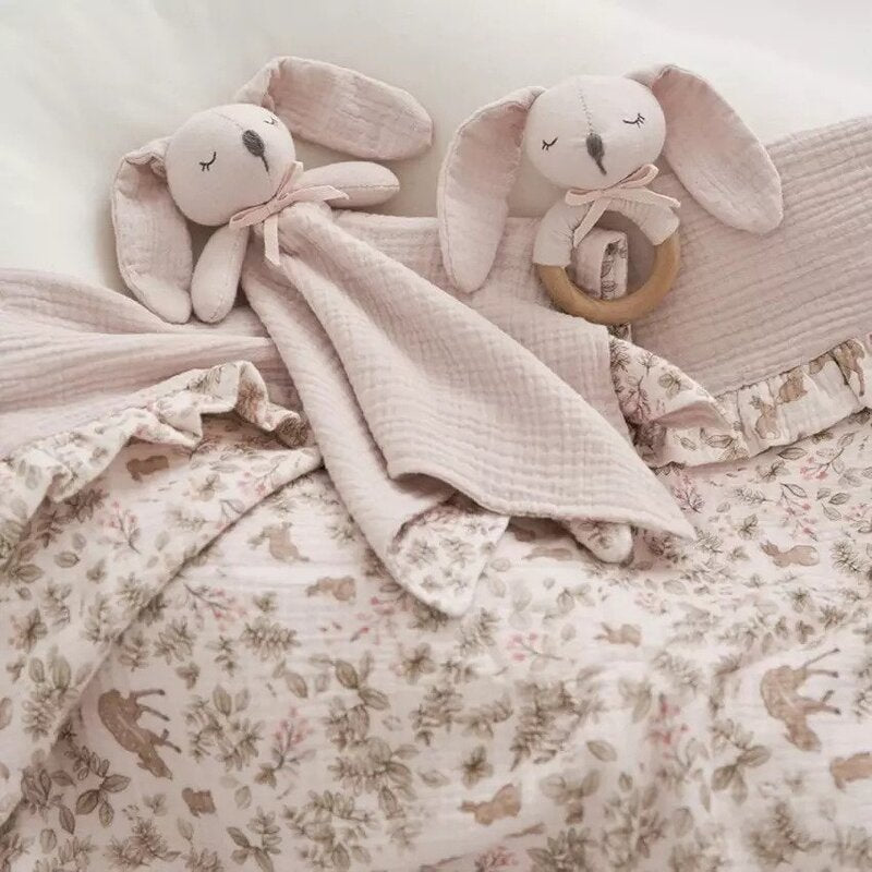 Elegant Baby Ring Rattle-4 Muslin Pink Bunny