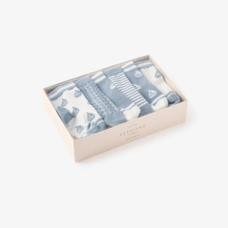 Elegant Baby Non-Slip Socks (6pack) Nautical Basic Blue (Size 0-12m)