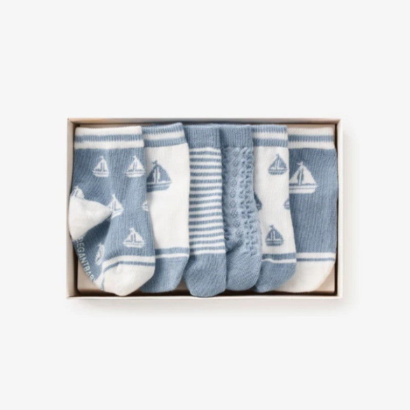 Elegant Baby Non-Slip Socks (6pack) Nautical Basic Blue (Size 0-12m)