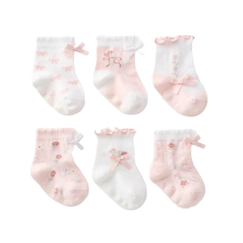 Elegant Baby Non-Slip Socks (6pack) Fleur de Provence (Size 0-12m)