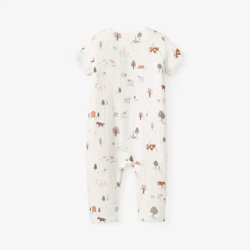 Elegant Baby Organic Muslin Jumpsuit Short Sleeve White Blanc On The Farm