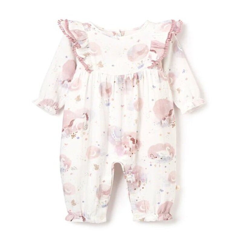 Elegant Baby Organic Muslin Jumpsuit Violet Ice Fairytale Wonderland (Size 6-9m)