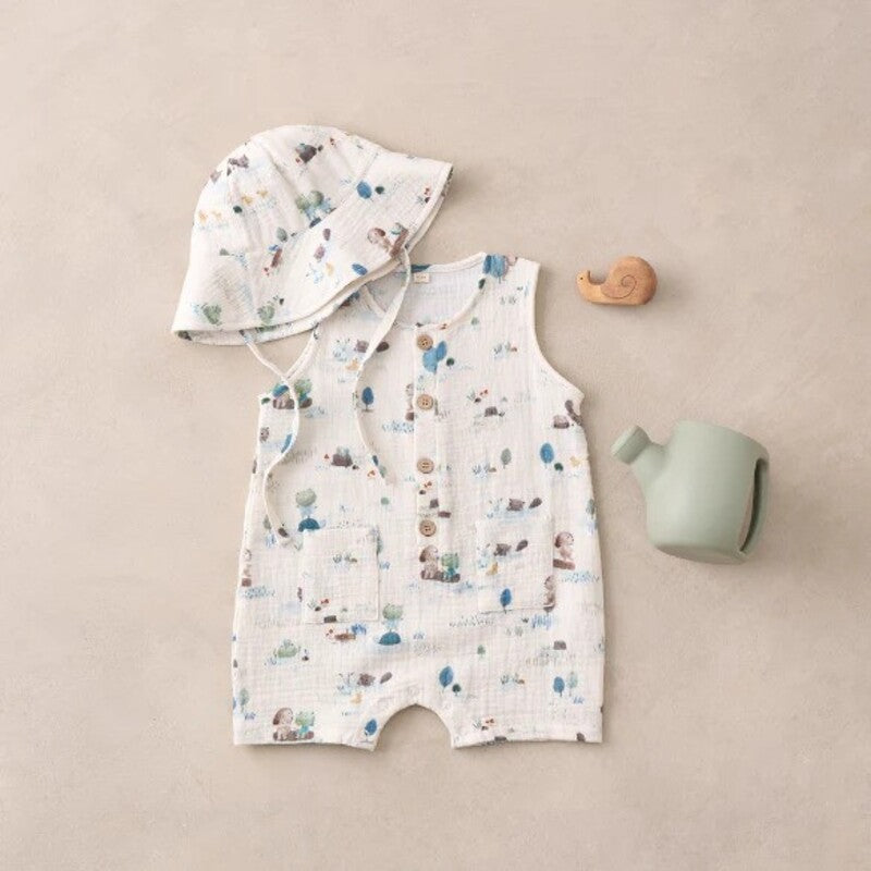 Elegant Baby Organic Muslin Shortall White Blanc Pond Friends