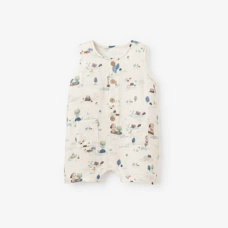 Elegant Baby Organic Muslin Shortall White Blanc Pond Friends